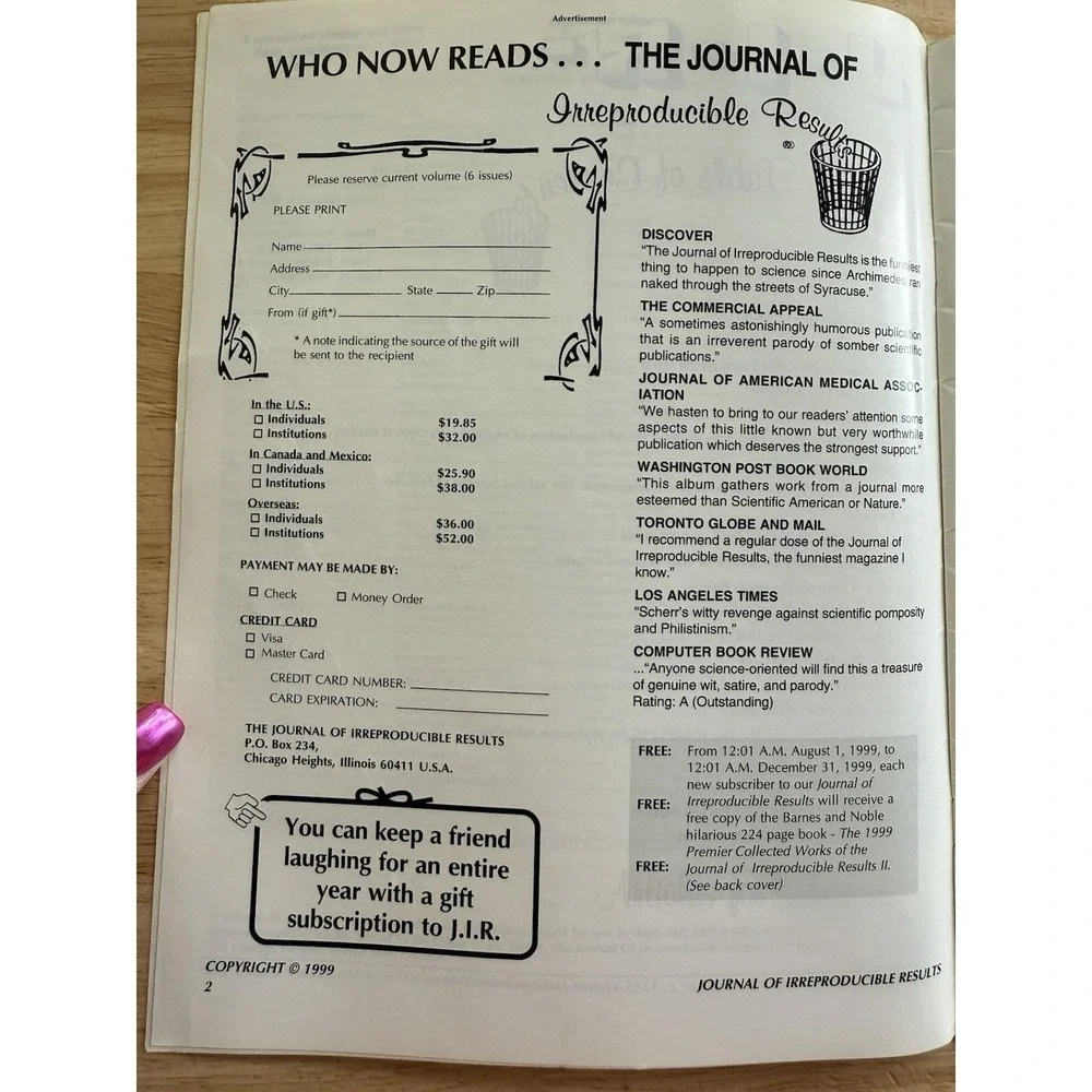 J-I-R Journal Of Irreproducible Results Magazine 1999 Volume 44 / No. 4 GC‎